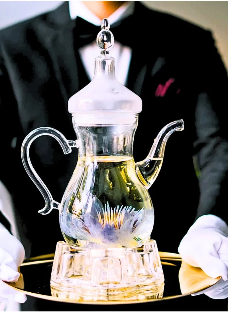 1Chase Arabic Style Dalla Glass Borosilicate Teapot 1000ml Heat-Resistant, Transparent with Spout for Easy Pouring - Ideal for Blooming & Loose Leaf Tea - Perfect for Ramadan, Thanksgiving Celebrations