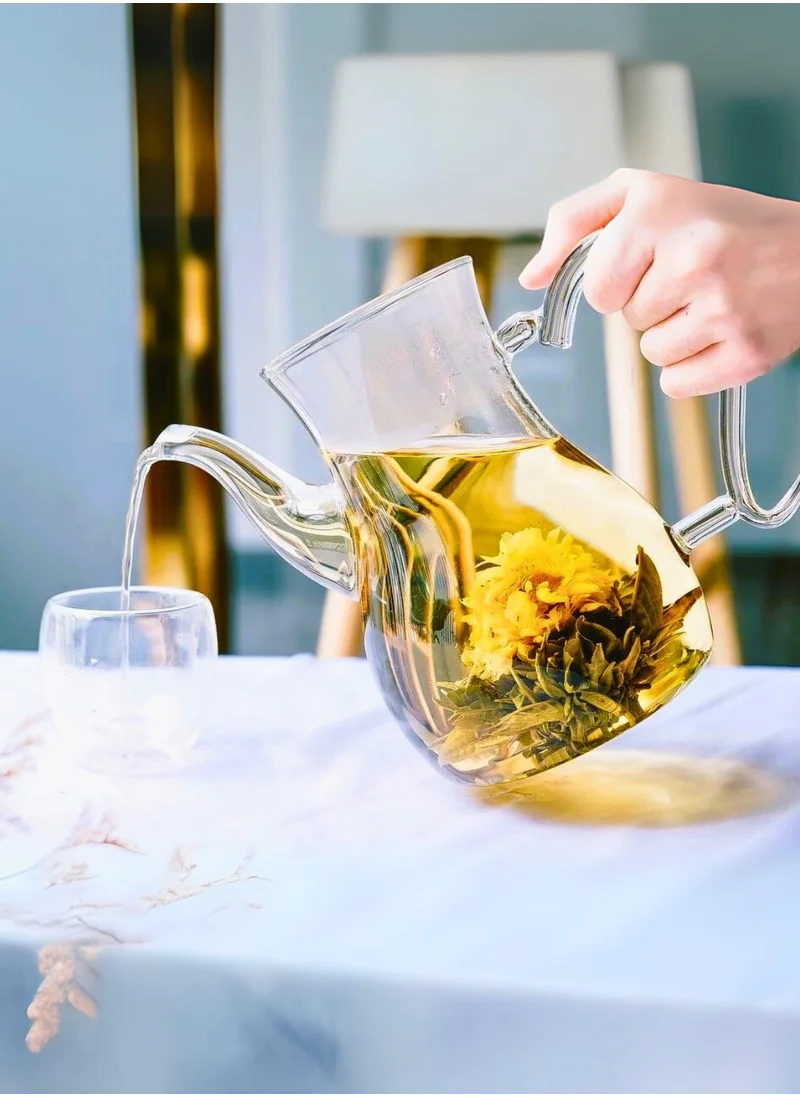 1Chase Arabic Style Dalla Glass Borosilicate Teapot 1000ml Heat-Resistant, Transparent with Spout for Easy Pouring - Ideal for Blooming & Loose Leaf Tea - Perfect for Ramadan, Thanksgiving Celebrations