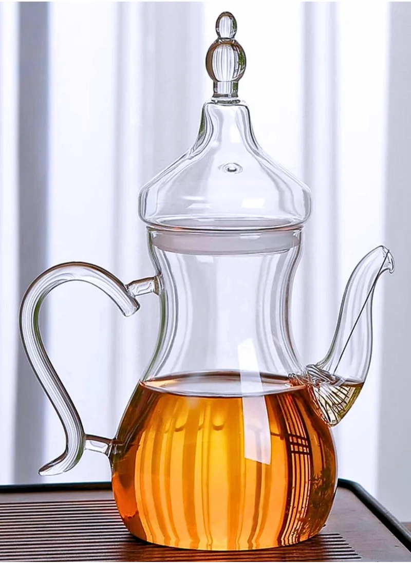 1Chase Arabic Style Dalla Glass Borosilicate Teapot 1000ml Heat-Resistant, Transparent with Spout for Easy Pouring - Ideal for Blooming & Loose Leaf Tea - Perfect for Ramadan, Thanksgiving Celebrations