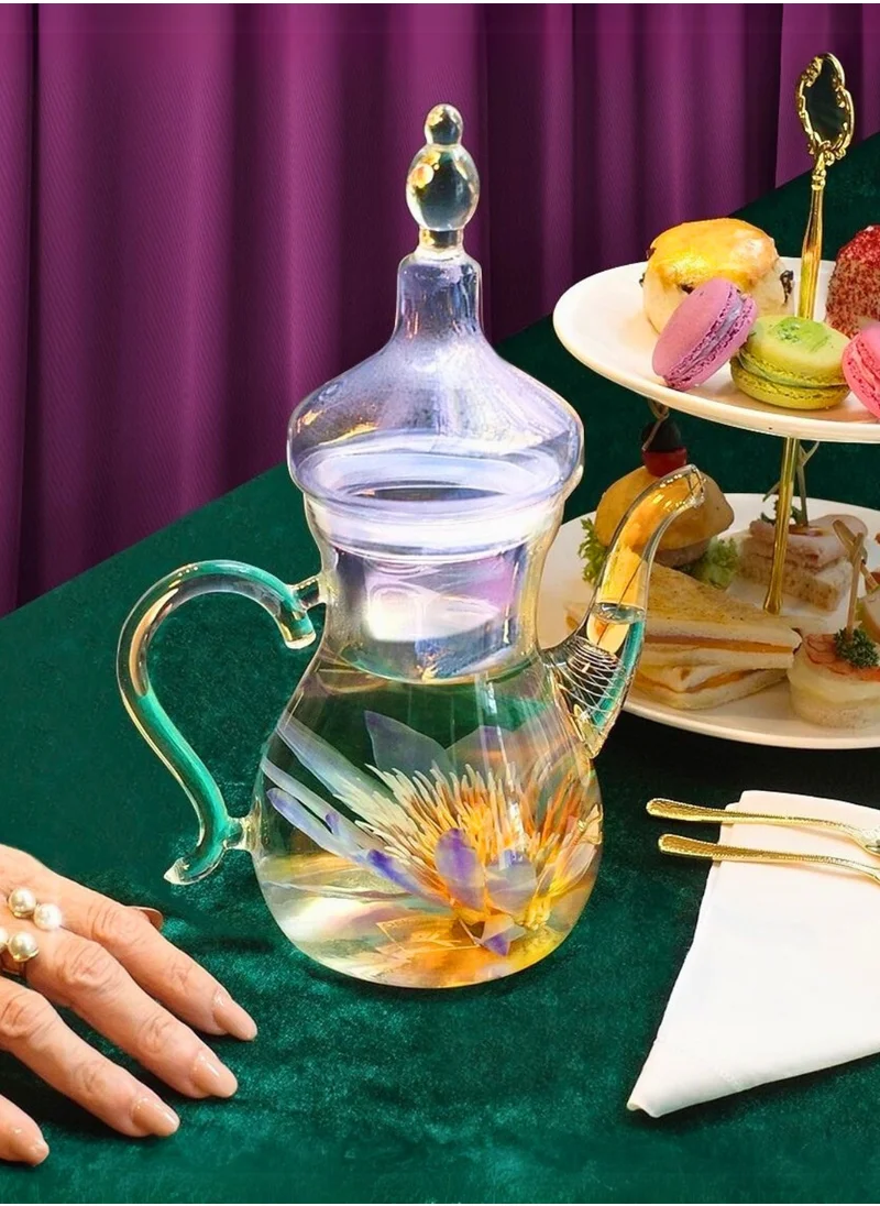 1Chase Arabic Style Dalla Glass Borosilicate Teapot 1000ml Heat-Resistant, Transparent with Spout for Easy Pouring - Ideal for Blooming & Loose Leaf Tea - Perfect for Ramadan, Thanksgiving Celebrations