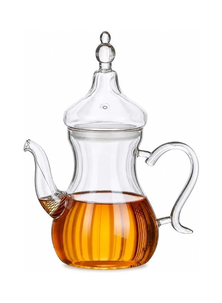1Chase Arabic Style Dalla Glass Borosilicate Teapot 1000ml Heat-Resistant, Transparent with Spout for Easy Pouring - Ideal for Blooming & Loose Leaf Tea - Perfect for Ramadan, Thanksgiving Celebrations