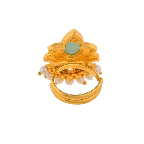 VOYLLA Forever More Floral Green Stone Enamelled Cocktail Ring, Enameled Ring For Women, Adjustable Ring, Wedding, Gift For Women - Image 5