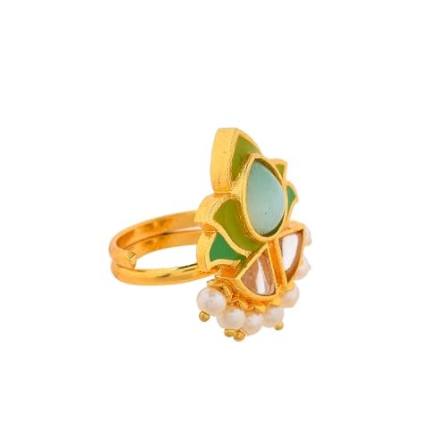 VOYLLA Forever More Floral Green Stone Enamelled Cocktail Ring, Enameled Ring For Women, Adjustable Ring, Wedding, Gift For Women - Image 4