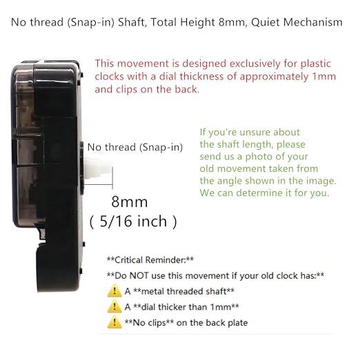 TIKROUND Youngtown 12888 Snap in Type 4.5mm Hour Shaft Length Continuous Sweep Quartz Clock Movement,8mm Total Shaft Length (C Hands) - Image 2