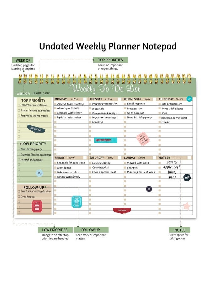 Thboxes Weekly To Do List Notepad, Undated Weekly Planner Weekly Desk Planner With 52 Tear Off Sheets Habit Tracker & Productivity Organizer For Home School And Work, 8.5''X11'' -Light Green  - Image 2