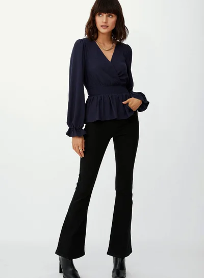 DEBENHAMS Plunge Neck Ruffle Detail Wrap Top