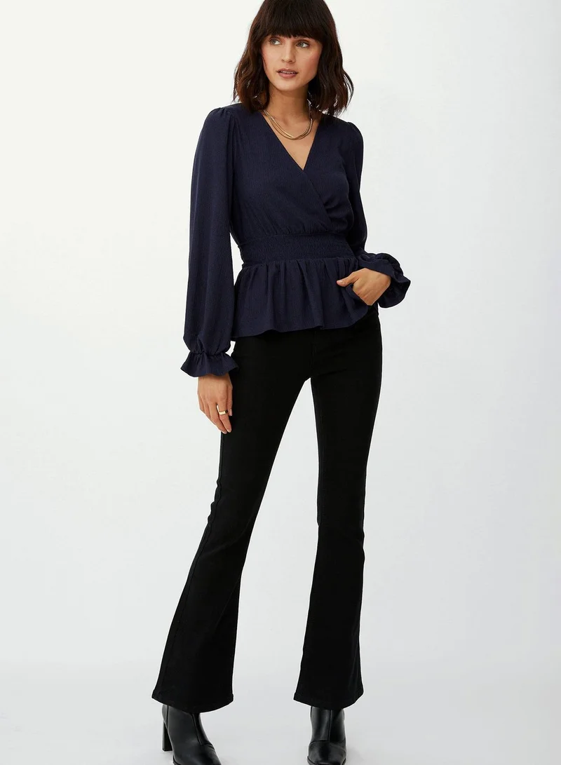 DEBENHAMS Plunge Neck Ruffle Detail Wrap Top