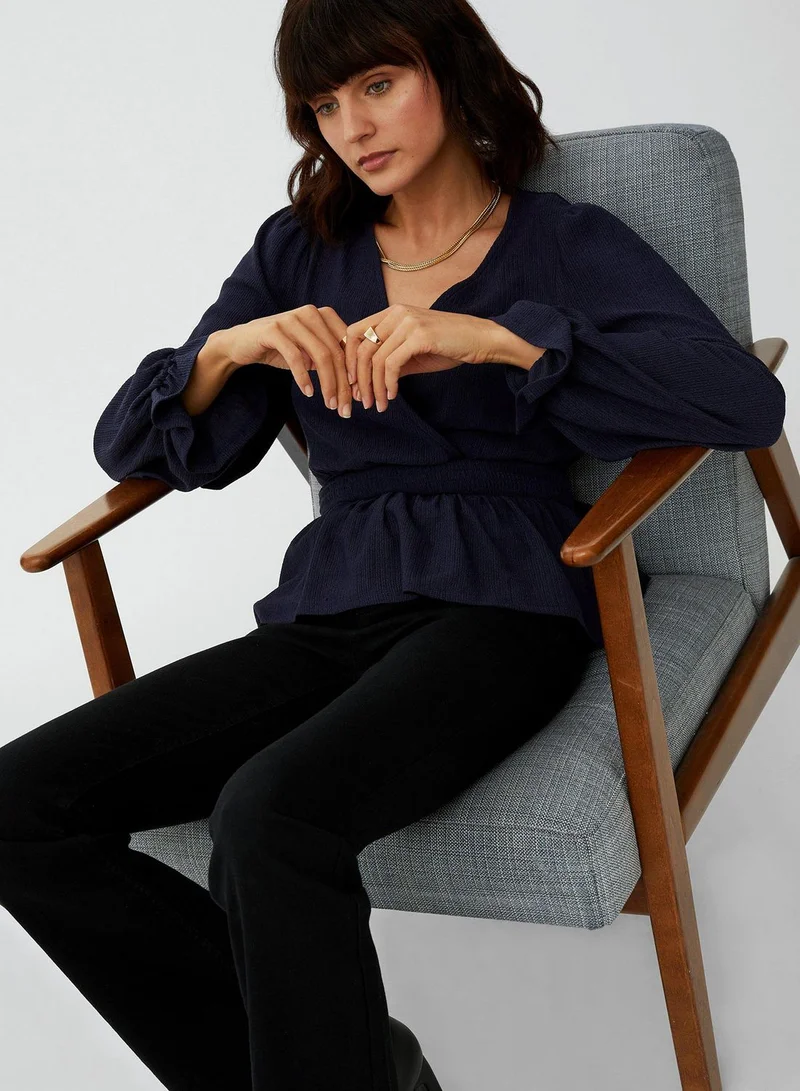 DEBENHAMS Plunge Neck Ruffle Detail Wrap Top