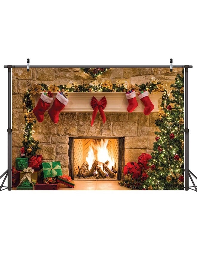 CYLYH 7x5ft Christmas Photography Backdrops Child Christmas Fireplace Decoration Background for Photo D087 - Image 1