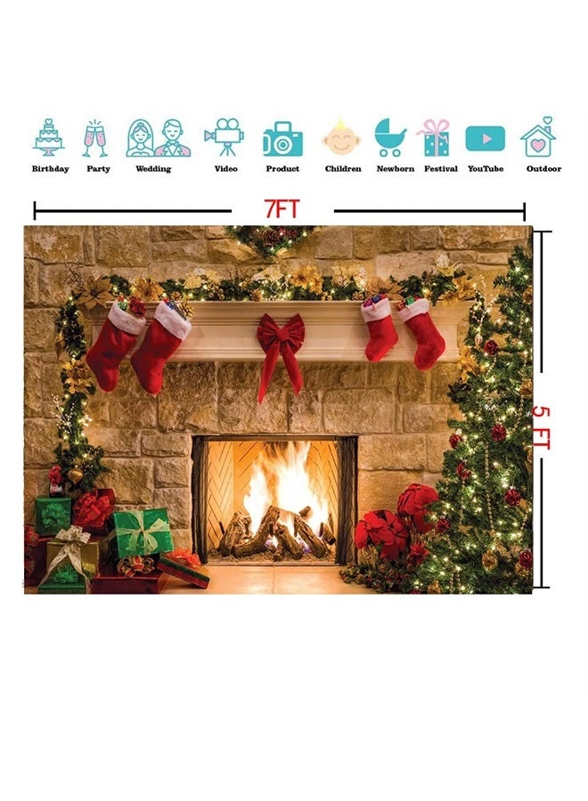 CYLYH 7x5ft Christmas Photography Backdrops Child Christmas Fireplace Decoration Background for Photo D087 - Image 3