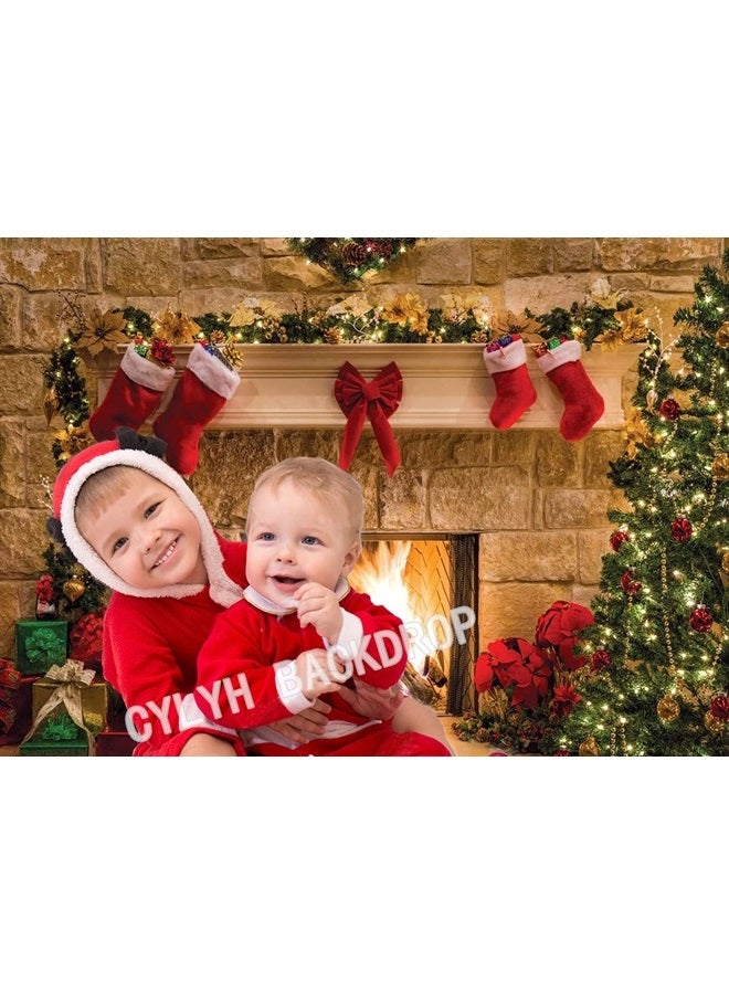 CYLYH 7x5ft Christmas Photography Backdrops Child Christmas Fireplace Decoration Background for Photo D087 - Image 2