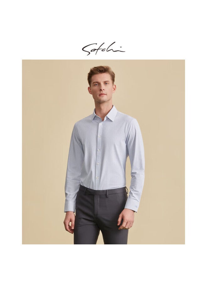 Satchi Men's Business Commute Plaid Contrast Color Long Sleeve Shirt Men's Elastic Comfortable Shirt Men's Thin Summer Shirt - Sky Blue 41 - Image 4