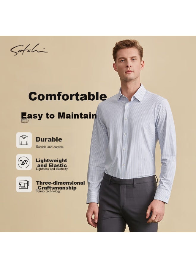 Satchi Men's Business Commute Plaid Contrast Color Long Sleeve Shirt Men's Elastic Comfortable Shirt Men's Thin Summer Shirt - Sky Blue 41 - Image 2