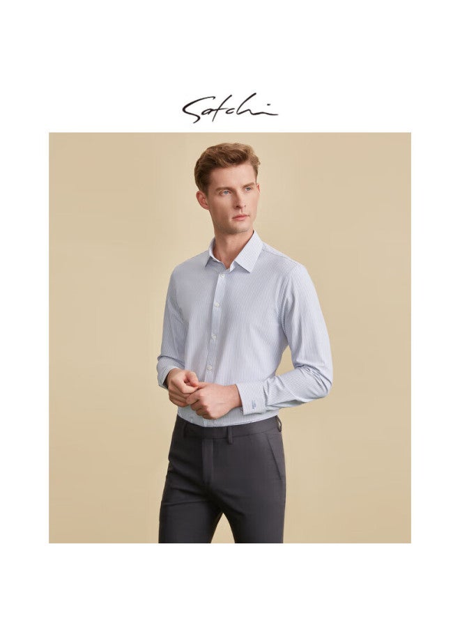 Satchi Men's Business Commute Plaid Contrast Color Long Sleeve Shirt Men's Elastic Comfortable Shirt Men's Thin Summer Shirt - Sky Blue 41 - Image 3