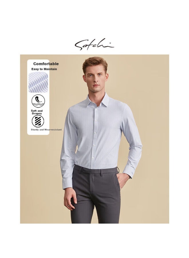 Satchi Men's Business Commute Plaid Contrast Color Long Sleeve Shirt Men's Elastic Comfortable Shirt Men's Thin Summer Shirt - Sky Blue 41 - Image 1