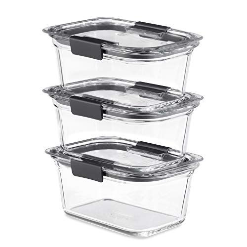 Rubbermaid Brilliance Glass Storage 47Cup Food Containers with Lids Set of 3 Clear