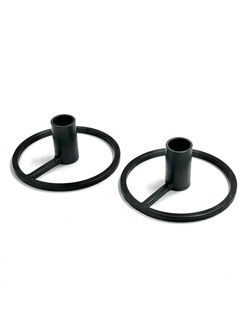 Metal Candle Holder With Closed Ring Base - Black - Set of 2  - Image 1