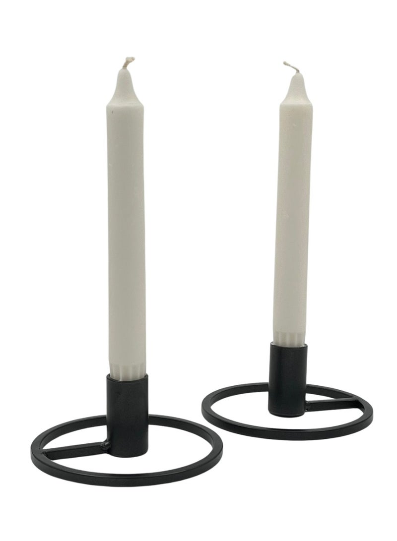 Metal Candle Holder With Closed Ring Base - Black - Set of 2  - Image 2
