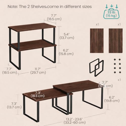 Silant Makers Cabinet Organizer Shelf, Set of 2 Kitchen Counter Shelves, Kitchen Storage, Spice Rack, Stackable, Expandable, Metal and Engineered Wood (Natural Wood + Matte Black, 15.6" W) - Image 3
