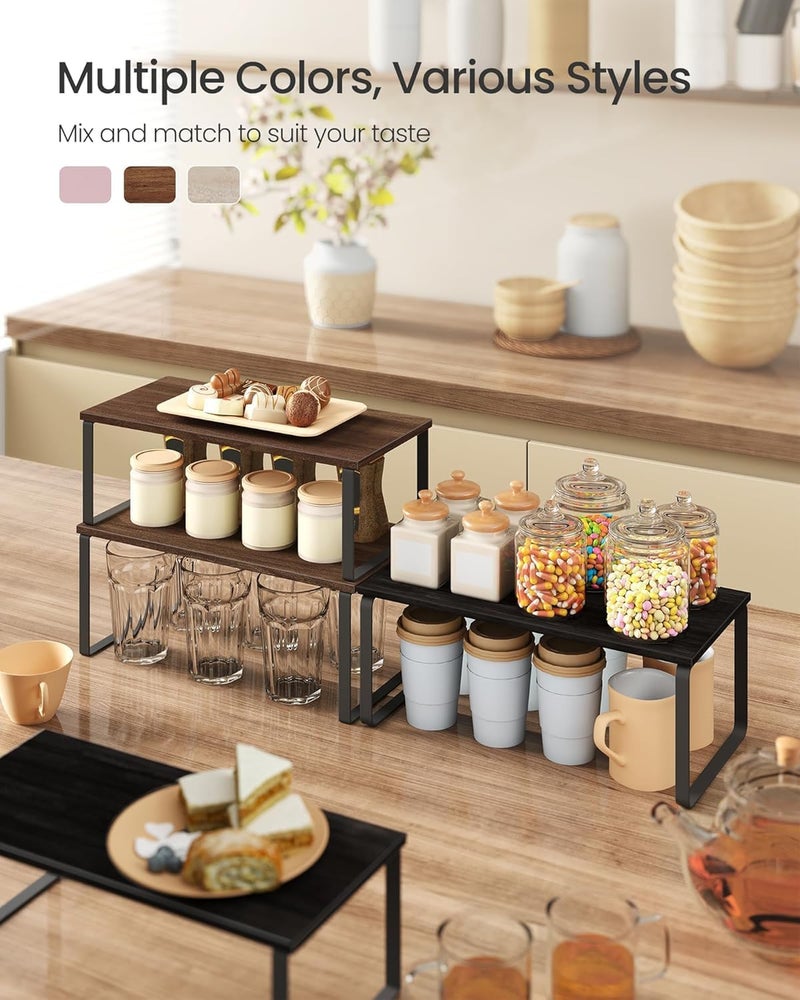 Silant Makers Cabinet Organizer Shelf, Set of 2 Kitchen Counter Shelves, Kitchen Storage, Spice Rack, Stackable, Expandable, Metal and Engineered Wood (Natural Wood + Matte Black, 15.6" W) - Image 4