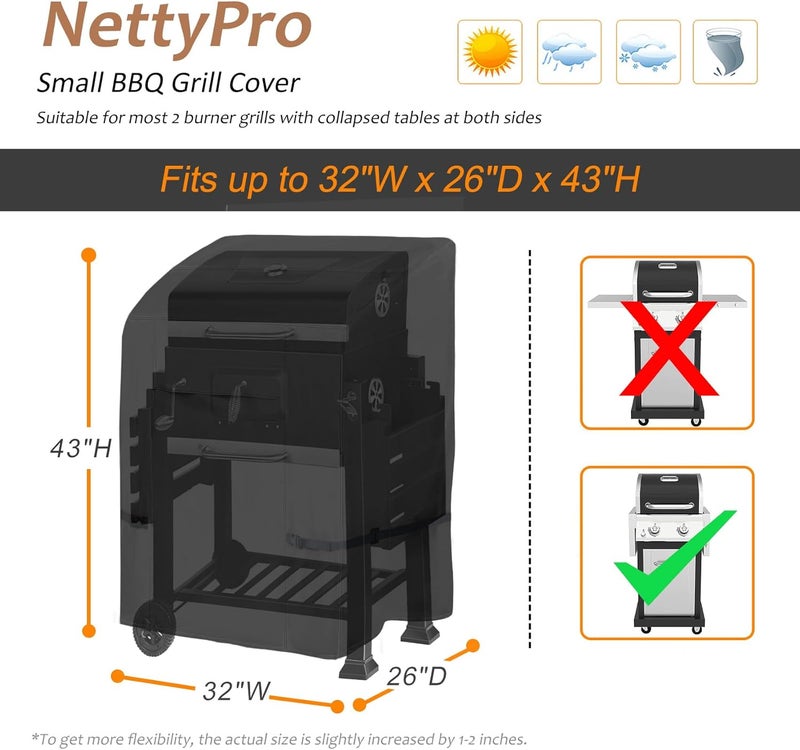 NettyPro غطاء شواية ، مقاس 32 بوصة، مقاوم للماء وأشعة الشمس، مناسب لأجهزة Weber، Char-Broil، Brinkmann، Nexgrill ذات موقد واحد، بلون أسود. - Image 5