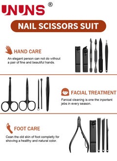 UNUNS 16 Pcs Nail Clipper Set,Manicure Set,Carbon Steel Manicure Kit,Pedicure Kit With Nail Clippers,Personal Care Tools,Grooming Kit With Luxurious Brown Leather Portable Travel Case,Gifts For Men Women  - Image 2