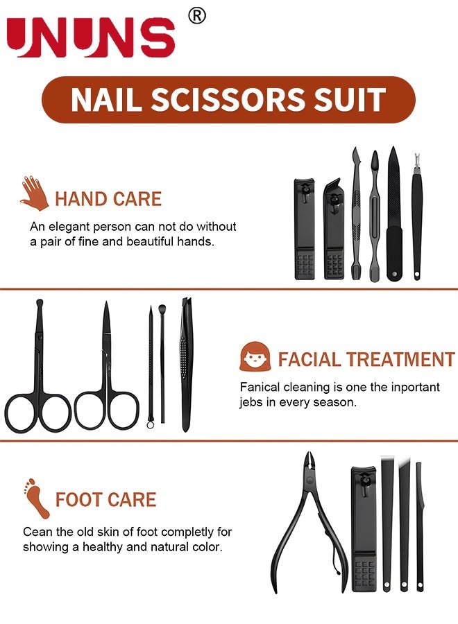 UNUNS 16 Pcs Nail Clipper Set,Manicure Set,Carbon Steel Manicure Kit,Pedicure Kit With Nail Clippers,Personal Care Tools,Grooming Kit With Luxurious Brown Leather Portable Travel Case,Gifts For Men Women - Image 2