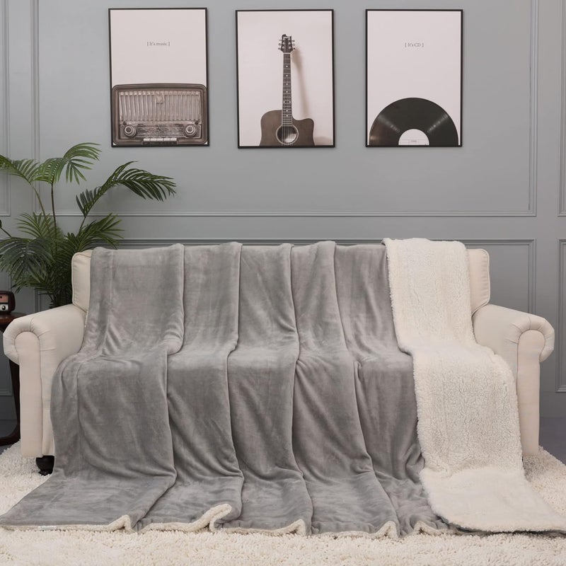 NANPIPER King Size Sherpa Blanket, Soft Fleece Throw for Bed, Reversible Thick Fuzzy Blanket for Winter (Light Grey, 90x108 inches) - Image 4