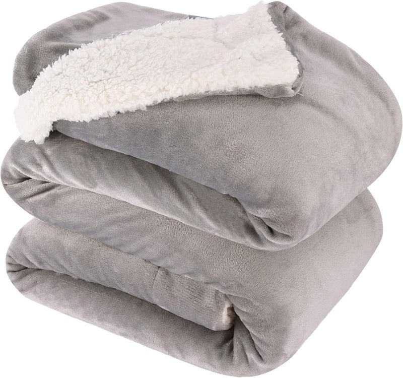 NANPIPER King Size Sherpa Blanket, Soft Fleece Throw for Bed, Reversible Thick Fuzzy Blanket for Winter (Light Grey, 90x108 inches) - Image 1