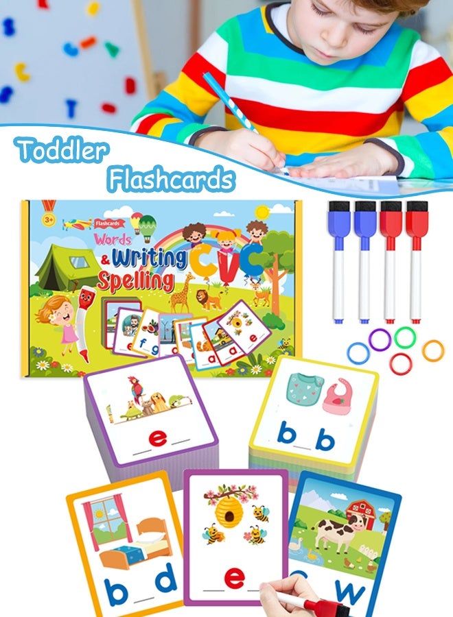 100PCS Toddler Flashcards Word Education Toys  Learning Interactive Set Learning Toy Educational Preschool  Children's Early Education Game Alphabet Flash Cards For Toddlers With Marker Pen For Kids Practicing Writing  - Image 1
