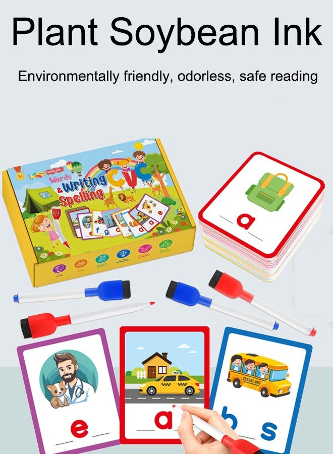 100PCS Toddler Flashcards Word Education Toys  Learning Interactive Set Learning Toy Educational Preschool  Children's Early Education Game Alphabet Flash Cards For Toddlers With Marker Pen For Kids Practicing Writing  - Image 4