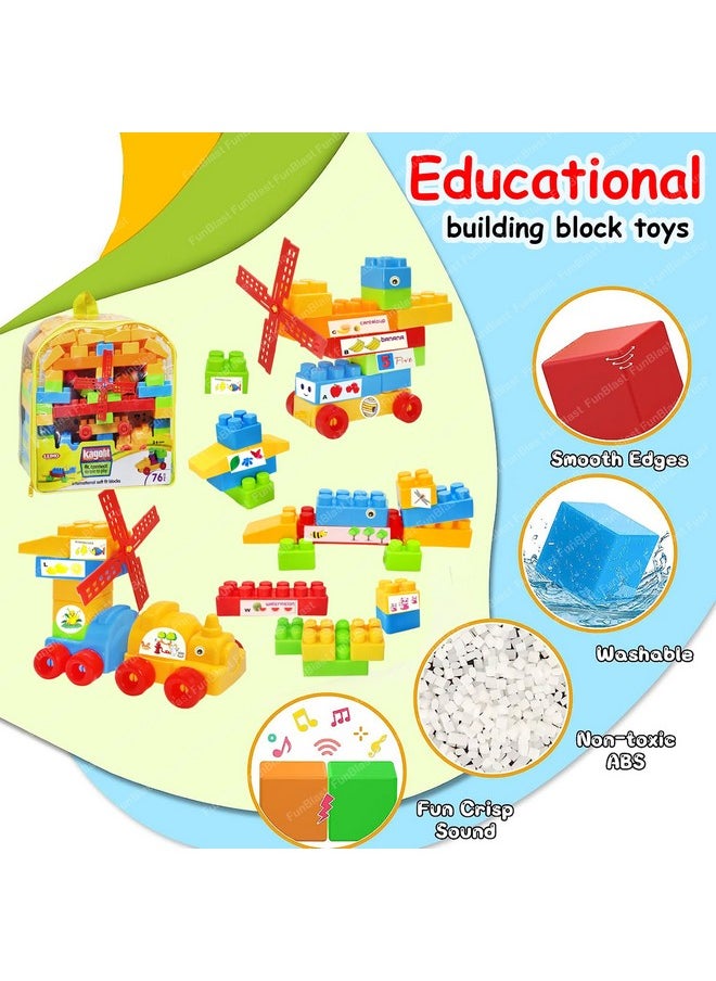 FunBlast FunBlast Building Blocks for Kids - DIY Plastic Building Blocks for Kids Puzzle Games for Kids, Toys for Children Educational & Learning Toy for 3+ Years Kids, Girls & Boys (76 Pcs-Multicolor)  - Image 2
