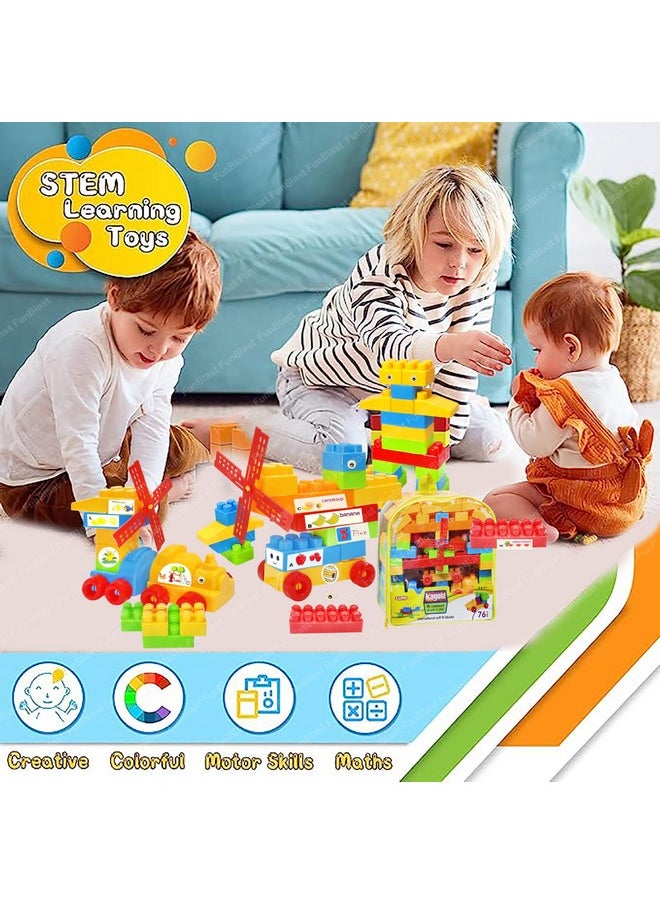 FunBlast FunBlast Building Blocks for Kids - DIY Plastic Building Blocks for Kids Puzzle Games for Kids, Toys for Children Educational & Learning Toy for 3+ Years Kids, Girls & Boys (76 Pcs-Multicolor)  - Image 5