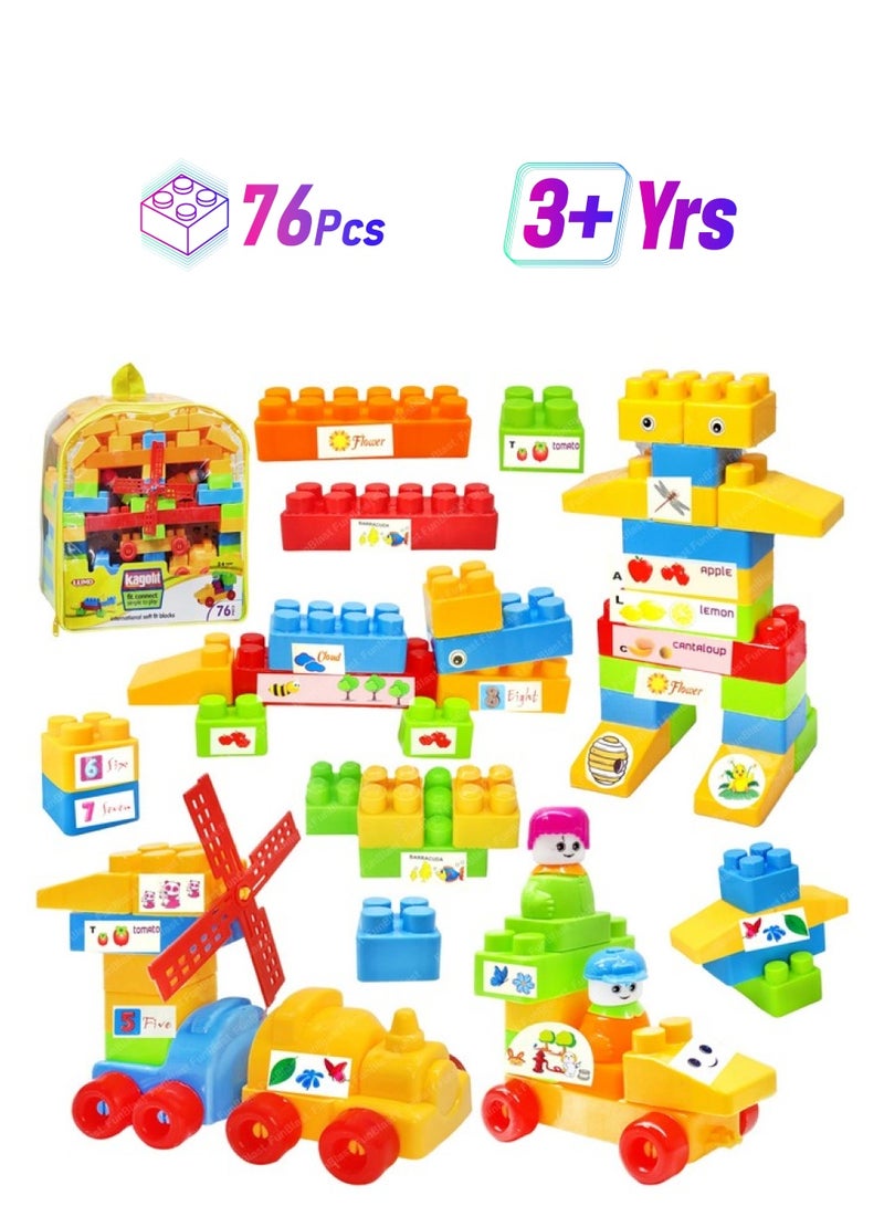 فنبلاست مكعبات بناء فن بلاست للأطفال - مكعبات بناء بلاستيكية اصنعها بنفسك، ألعاب ألغاز للأطفال، ألعاب تعليمية للأطفال من سن 3 سنوات فما فوق، للبنات والأولاد (76 قطعة - متعددة الألوان) - Image 1