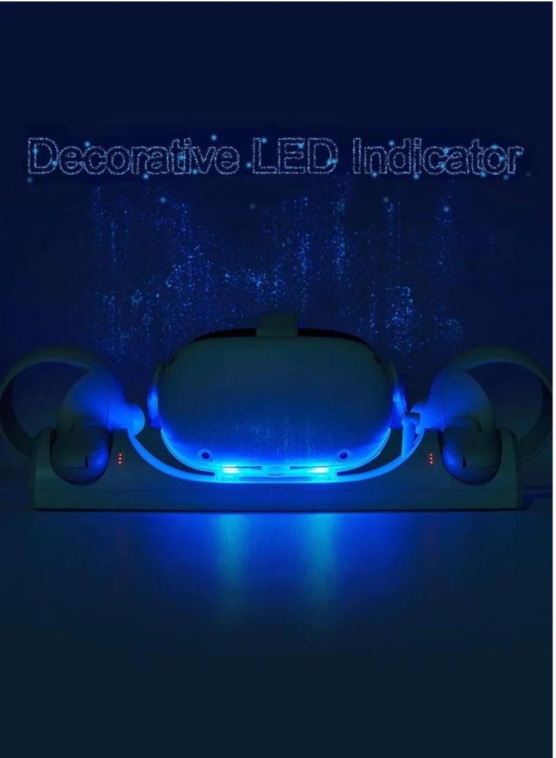 Charging Dock for Oculus Quest 2 / Meta Quest 2 with LED Light, Magnetic Charging Station for VR Headset and Touch Controllers, with 2 Rechargeable Batteries/Type-C Charger Cable - Image 2