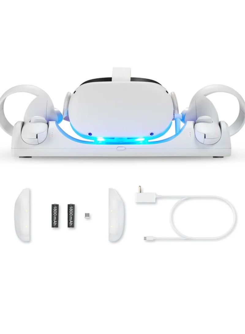 Charging Dock for Oculus Quest 2 / Meta Quest 2 with LED Light, Magnetic Charging Station for VR Headset and Touch Controllers, with 2 Rechargeable Batteries/Type-C Charger Cable - Image 1