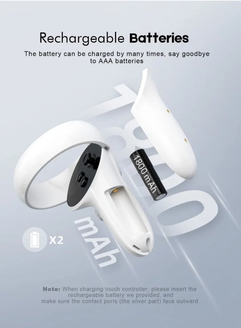 Charging Dock for Oculus Quest 2 / Meta Quest 2 with LED Light, Magnetic Charging Station for VR Headset and Touch Controllers, with 2 Rechargeable Batteries/Type-C Charger Cable - Image 5