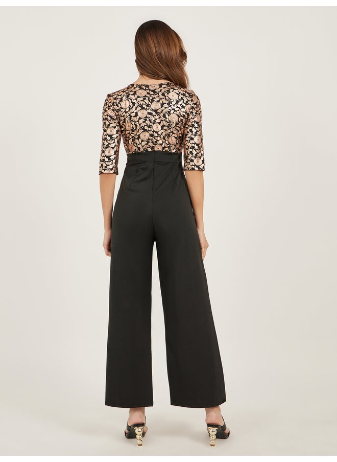 Styli Styli Jacquard V Neck Wide Leg Jumpsuit with Layered Overlay  - Image 4