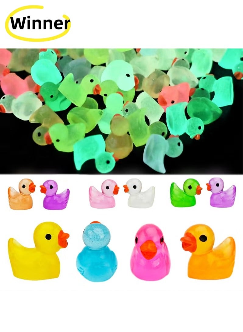 وينر 100 قطعة من البط الصغير المضيء المصنوع من الراتنج، زينة مصغرة على شكل بطة تتوهج في الظلام، لتزيين السلايم وبيت الدمى والحديقة (ألوان متعددة) - Image 1