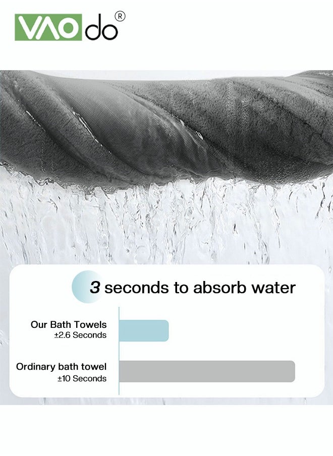 VAOdo 3PCS Cotton Bath Towel Set Fast Absorbent Skin-friendly and Soft Bath Towel*1PCS and 2PCS Towels Grey  - Image 3