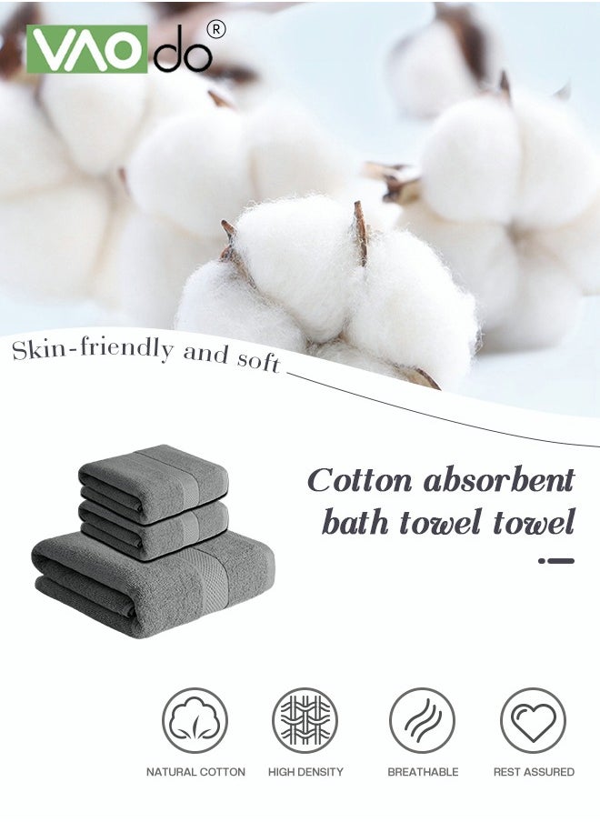 VAOdo 3PCS Cotton Bath Towel Set Fast Absorbent Skin-friendly and Soft Bath Towel*1PCS and 2PCS Towels Grey  - Image 2