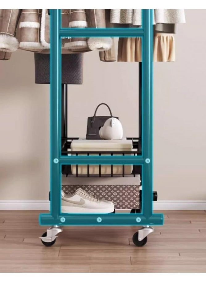 Alissa Double Rod Heavy-Duty Clothing Rack – Black Metal Garment Organizer with 8 Tree-Style Hooks, Open Basket, Shoe Shelf & 2-Tier Bottom Storage (170×150×38cm) - Image 2