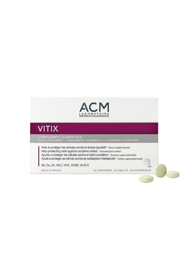 أقراص مكمل غذائي ACM Vitix مع مستخلص البطيخ الحاصل على براءة اختراع، وفيتامينات C و E، والزنك، والنحاس، والسيلينيوم | دعم مضادات الأكسدة | 30 قرصًا
