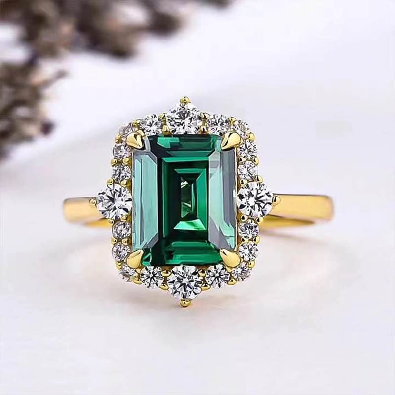 Metmejiao Emerald Rings - 14K Gold Women's Baguette Dainty Promise Ring for Wedding / Engagement Bands Size 8 - Image 2