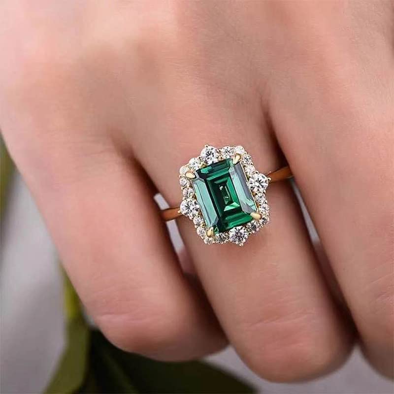 Metmejiao Emerald Rings - 14K Gold Women's Baguette Dainty Promise Ring for Wedding / Engagement Bands Size 8 - Image 1