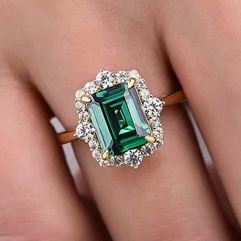 Metmejiao Emerald Rings - 14K Gold Women's Baguette Dainty Promise Ring for Wedding / Engagement Bands Size 8 - Image 4