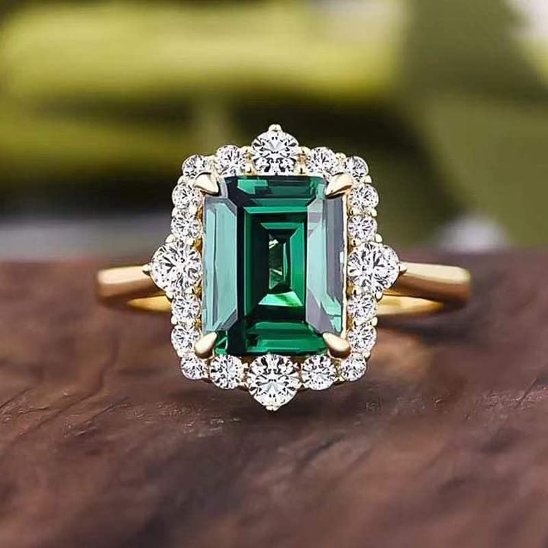 Metmejiao Emerald Rings - 14K Gold Women's Baguette Dainty Promise Ring for Wedding / Engagement Bands Size 8 - Image 3