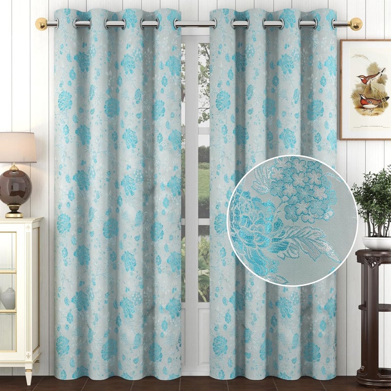 FRESH FROM LOOM Curtains for Door 7 Feet Long Door Window Curtain Premium Polyester Weaved Parda Parde for Living Room Bedroom Home Office Screens Eyelet Ring Aqua 7ft 2pc - Image 1