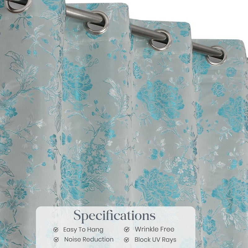 FRESH FROM LOOM Curtains for Door 7 Feet Long Door Window Curtain Premium Polyester Weaved Parda Parde for Living Room Bedroom Home Office Screens Eyelet Ring Aqua 7ft 2pc - Image 3
