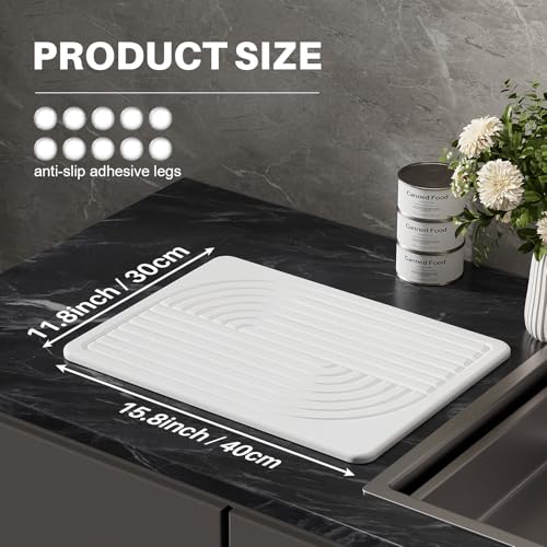 Slow Slog Stone Dish Drying Mat for Kitchen Counter Diatomaceous Earth Drying Mat, 15.8"x11.8" Super Absorbent Drying Stone, Quick Dry, Heat Resistant, Odorless (White) - Image 5